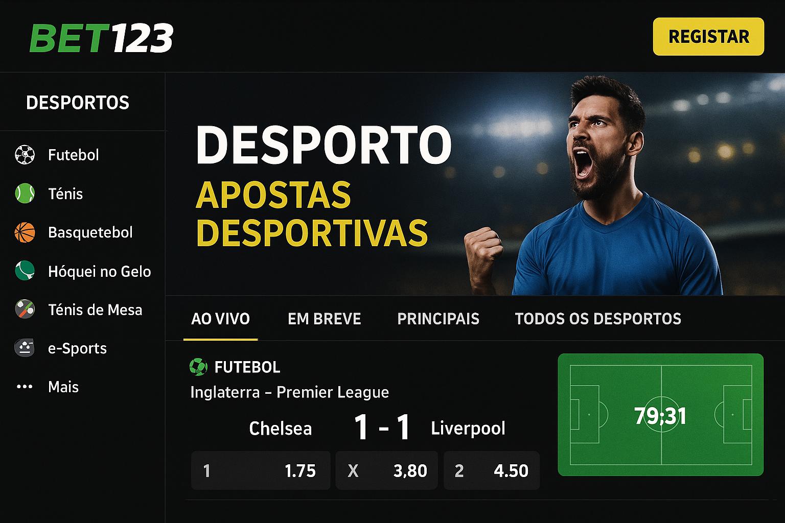 Aposte em apostas esportivas no cassino online BET123